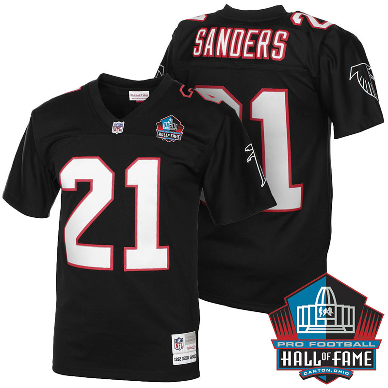 Atlanta Falcons #21 Deion Sanders Black Retired Player Throwback Replica Jersey