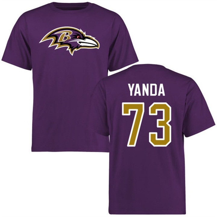 Baltimore Ravens #73 Marshal Yanda Name & Number Purple Logo T-shirt