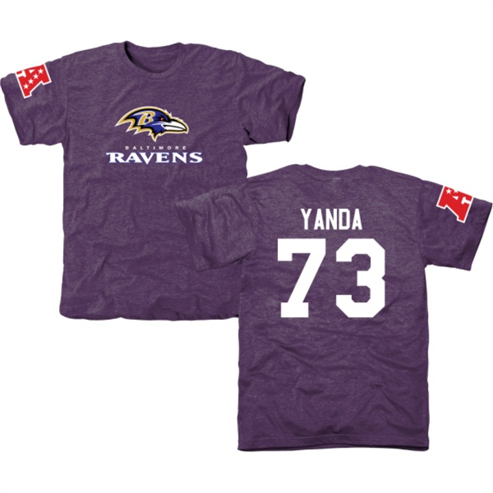 Baltimore Ravens #73 Marshal Yanda Purple Name & Number Tri-Blend T-shirt