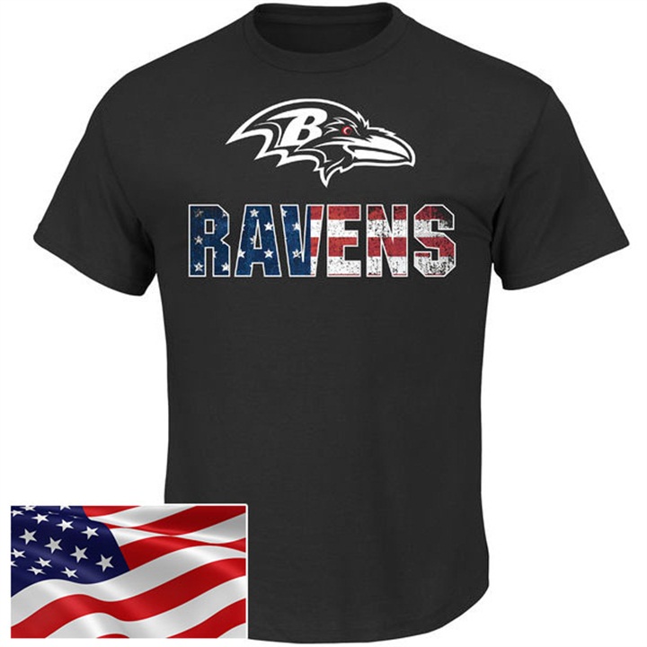 Baltimore Ravens Black Banner Wave Majestic Independence Day Star & Stripes T-Shirt