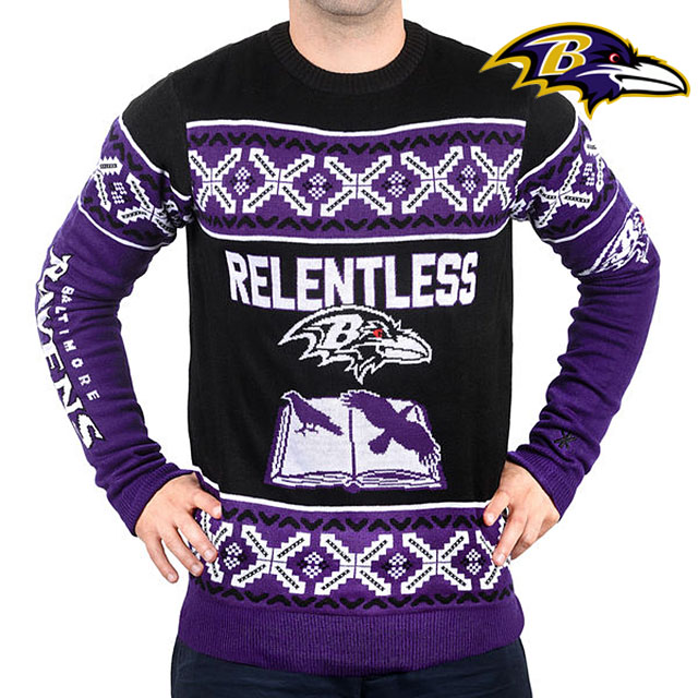 Baltimore Ravens Klew Purple & Black Slogan Crew Knit Ugly Sweater