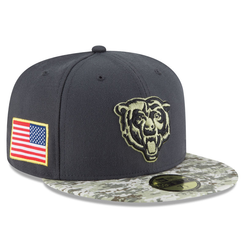 Chicago Bears Graphite Salute To Service Sideline Camo Veterans Day 59FIFTY Fitted Hat