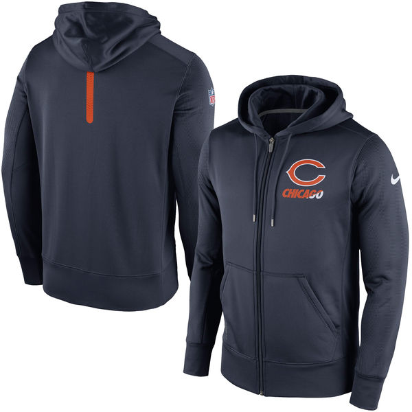 Chicago Bears Navy Blue Sideline Full-Zip Performance Hoodie