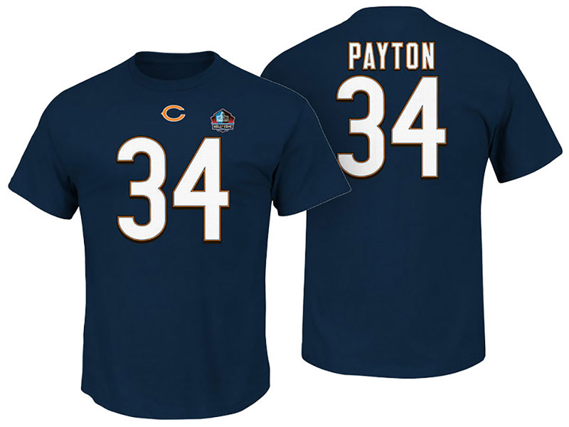 Chicago Bears #34 Walter Payton Navy Hall of Fame Eligible Receiver III Name & Number T-Shirt