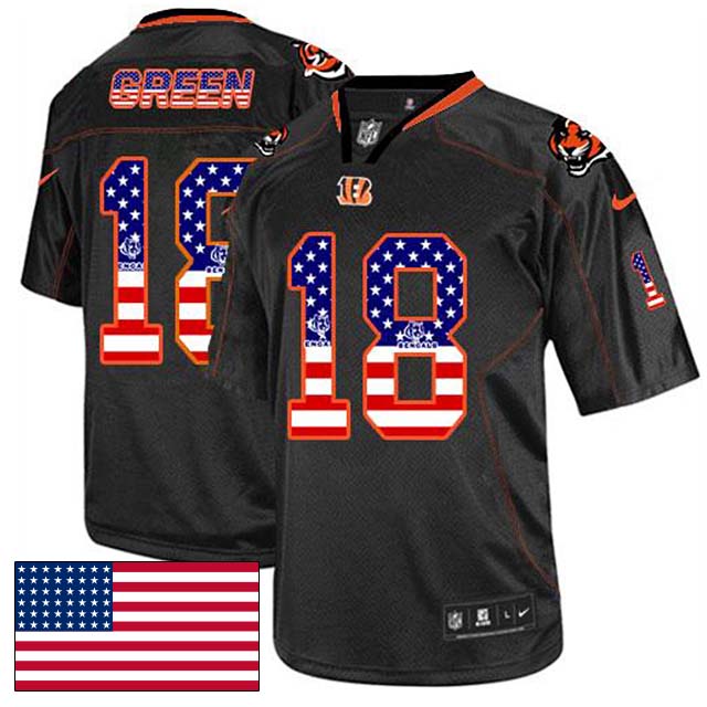 Cincinnati Bengals #18 A.J. Green Black USA Flag Fashion Jersey