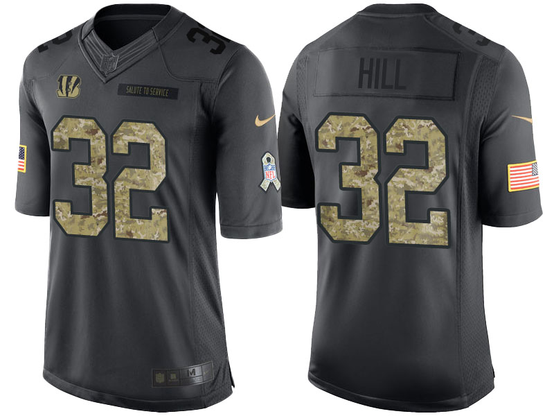 Cincinnati Bengals #32 Jeremy Hill Camo Anthracite 2016 Salute to Service Limited Jersey