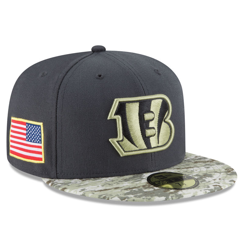 Cincinnati Bengals Graphite Salute To Service Sideline Camo Veterans Day 59FIFTY Fitted Hat