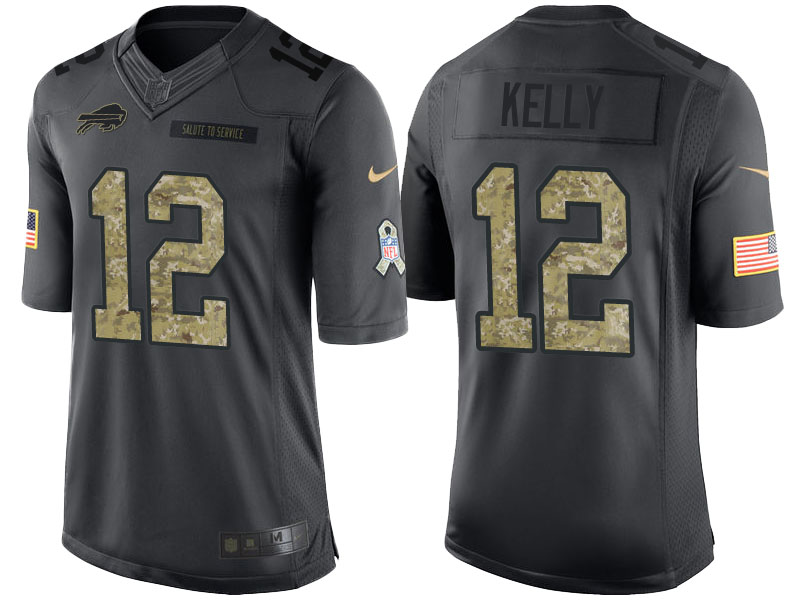 Buffalo Bills #12 Jim Kelly Camo Anthracite 2016 Salute to Service Limited Jersey