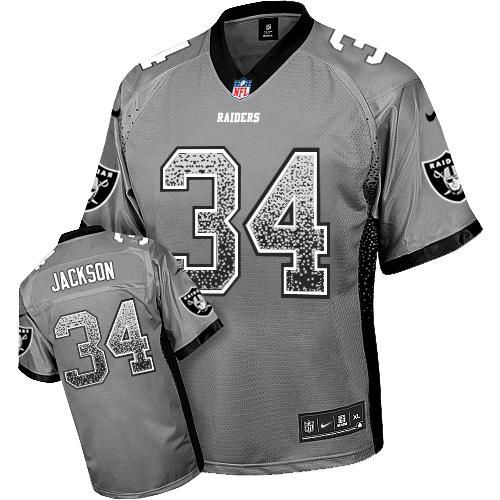 Mens Oakland Raiders #34 Bo Jackson Nike Grey Drift Fashion Jersey