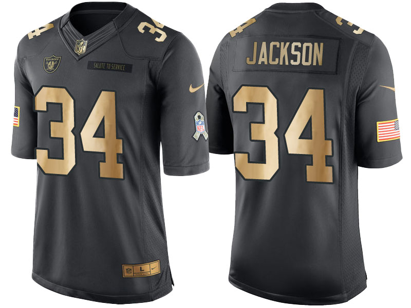 Raiders #34 Bo Jackson Anthracite 2016 Christmas Gold Salute to Service Jersey