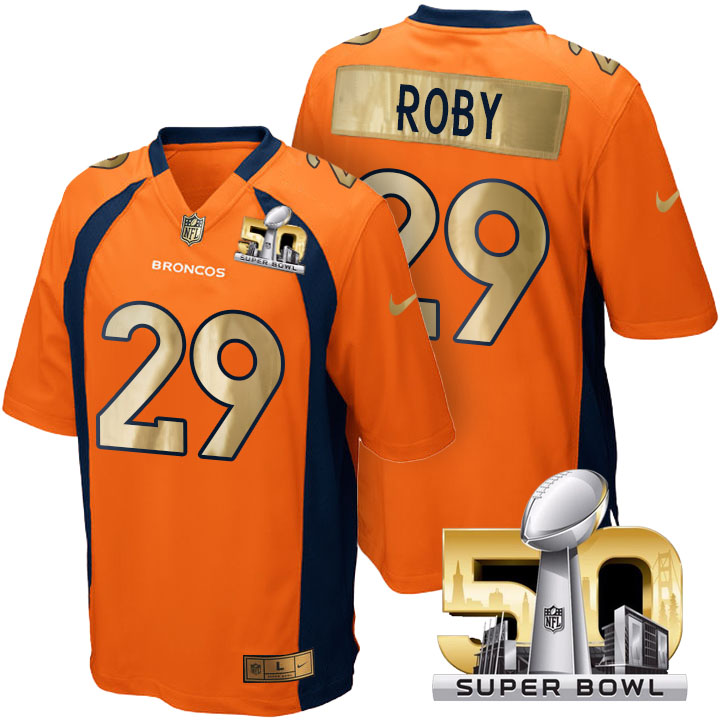 Denver Broncos #29 Bradley Roby Orange Super Bowl 50 Special Edition Golden Jersey