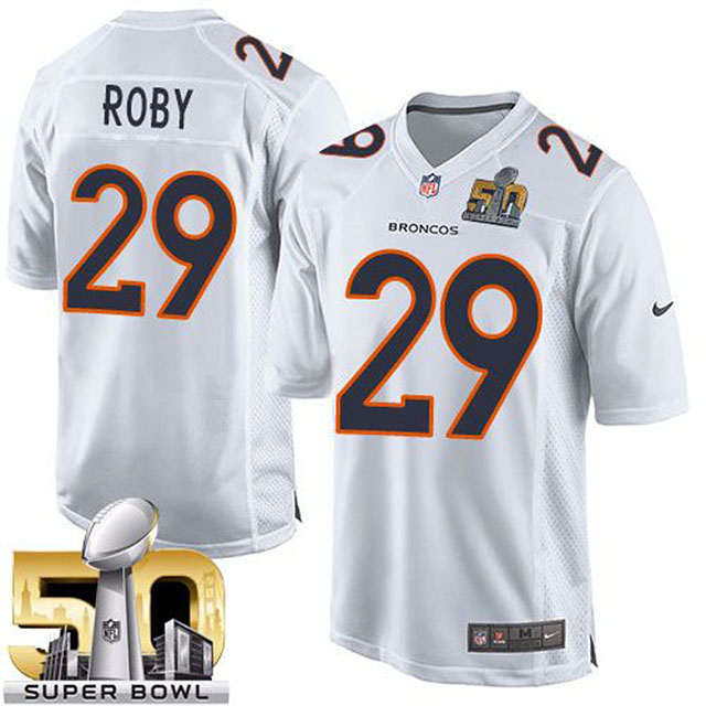 Denver Broncos #29 Bradley Roby White Super Bowl 50 Game Event Jersey