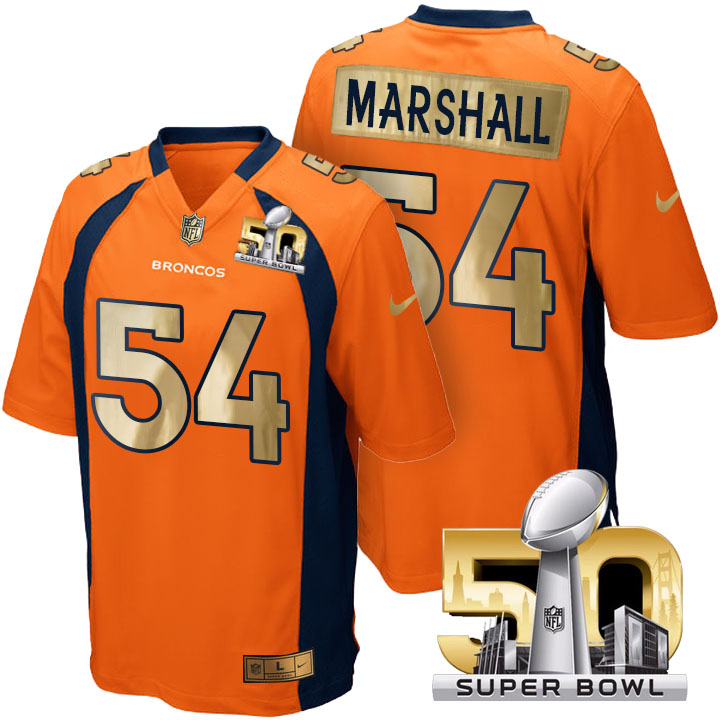 Denver Broncos #54 Brandon Marshall Orange Super Bowl 50 Special Edition Golden Jersey