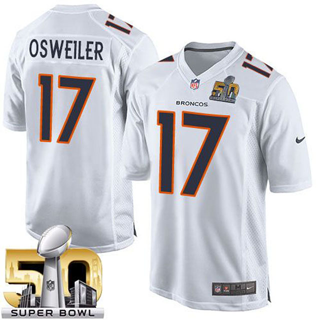 Denver Broncos #17 Brock Osweiler White Super Bowl 50 Game Event Jersey