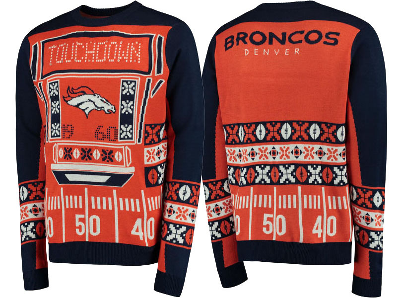 2016 Christmas Denver Broncos Orange Light-Up Ugly Sweater