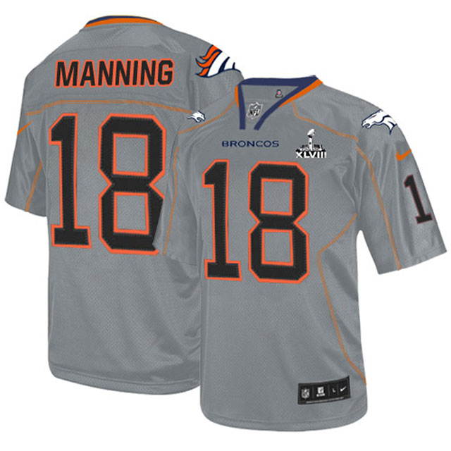 Denver Broncos #18 Peyton Manning Grey Lights Out Jersey