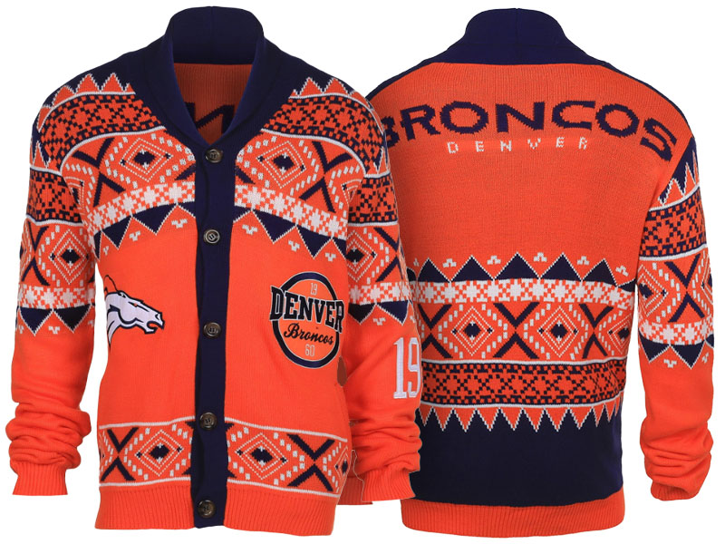 Denver Broncos Orange/Navy 2016 Christmas Ugly Sweater Holiday Cardigan