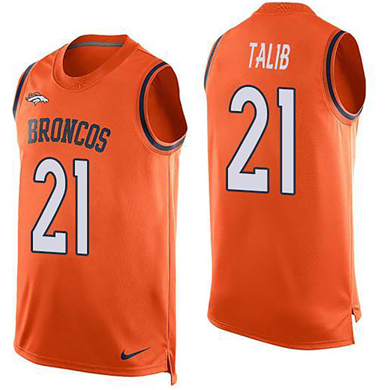 Broncos #21 Aqib Talib Orange Team Color Men NFL Limited Tank Top