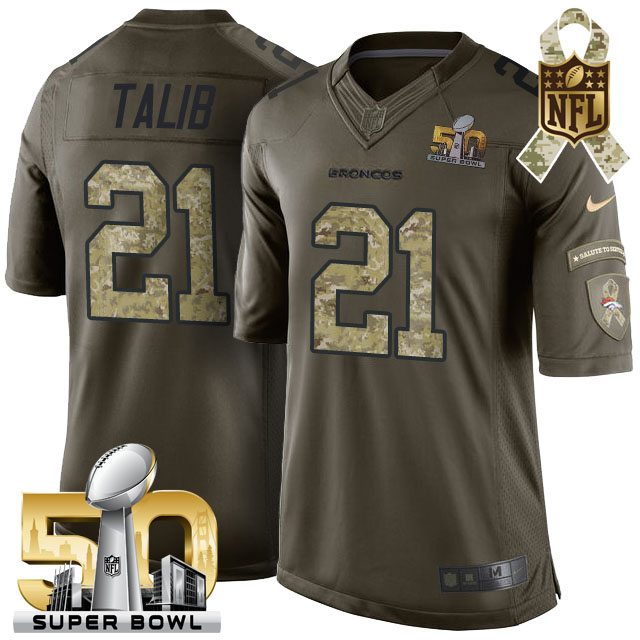 Super Bowl 50 Denver Broncos #21 Aqib Talib Green Salute To Service Limited Jersey