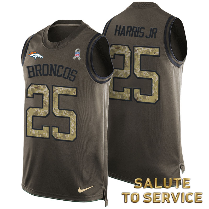 Chris Harris #25 Denver Broncos Green Salute To Service Tank Top