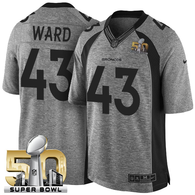 Super Bowl 50th Denver Broncos #43 T.J. Ward Gridiron Gray Limited Jersey