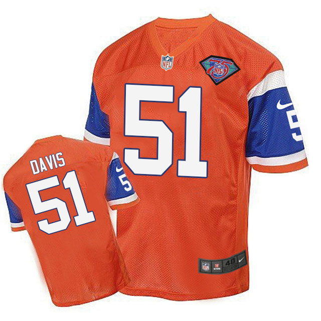 Denver Broncos #51 Todd Davis Orange 75th Patch Throwback Jersey