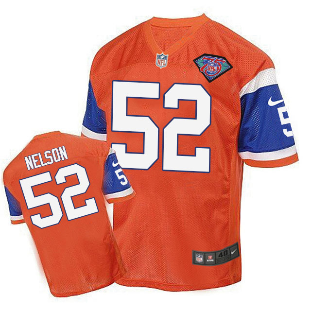 Denver Broncos #52 Corey Nelson Orange 75th Patch Throwback Jersey