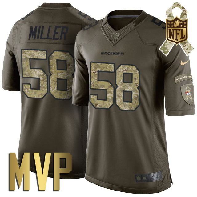 Super Bowl 50 Champion Denver Broncos #58 Von Miller MVP Green Salute To Service Limited Jersey