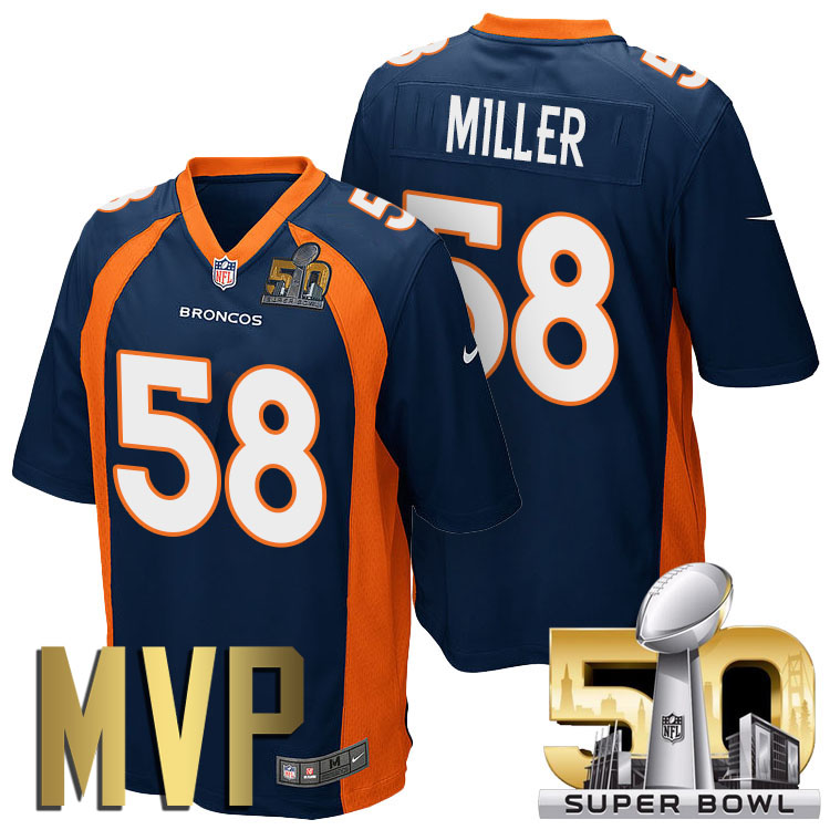 2016 Super Bowl 50 Champion Denver Broncos #58 Von Miller MVP Navy Blue Game Jersey