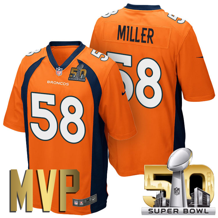 Super Bowl 50 Champion Denver Broncos #58 Von Miller MVP Orange Game Jersey