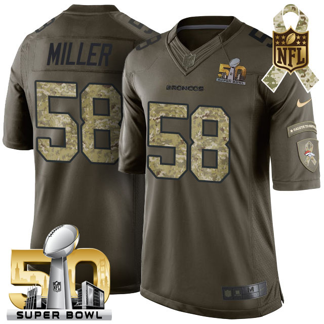 2016 Super Bowl 50 Denver Broncos #58 Von Miller Green Salute To Service Limited Jersey