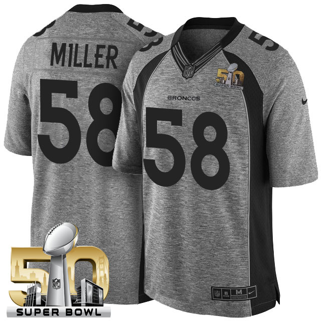 Super Bowl 50 Denver Broncos #58 Von Miller Gridiron Gray Limited Jersey