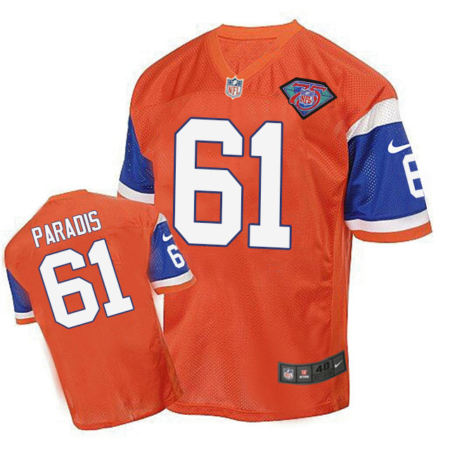 Denver Broncos #61 Matt Paradis Orange 75th Patch Throwback Jersey