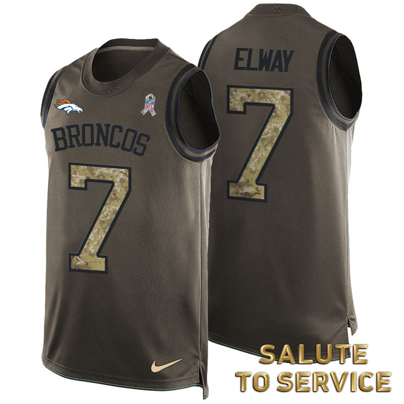 John Elway #7 Denver Broncos Green Salute To Service Tank Top