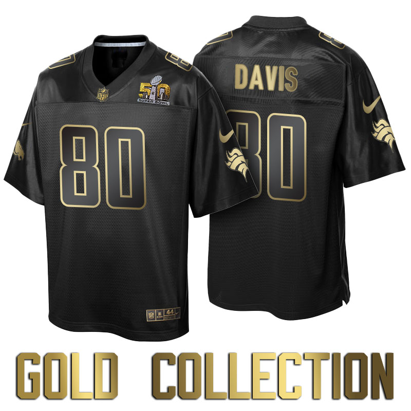 Denver Broncos #80 Vernon Davis Super Bowl 50th Black Gold Collection Jersey