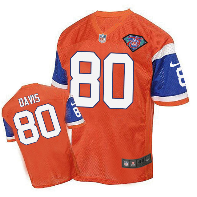 Denver Broncos #80 Vernon Davis Orange 75th Patch Throwback Jersey