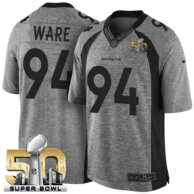 Super Bowl 50th Denver Broncos #94 DeMarcus Ware Gridiron Gray Limited Jersey