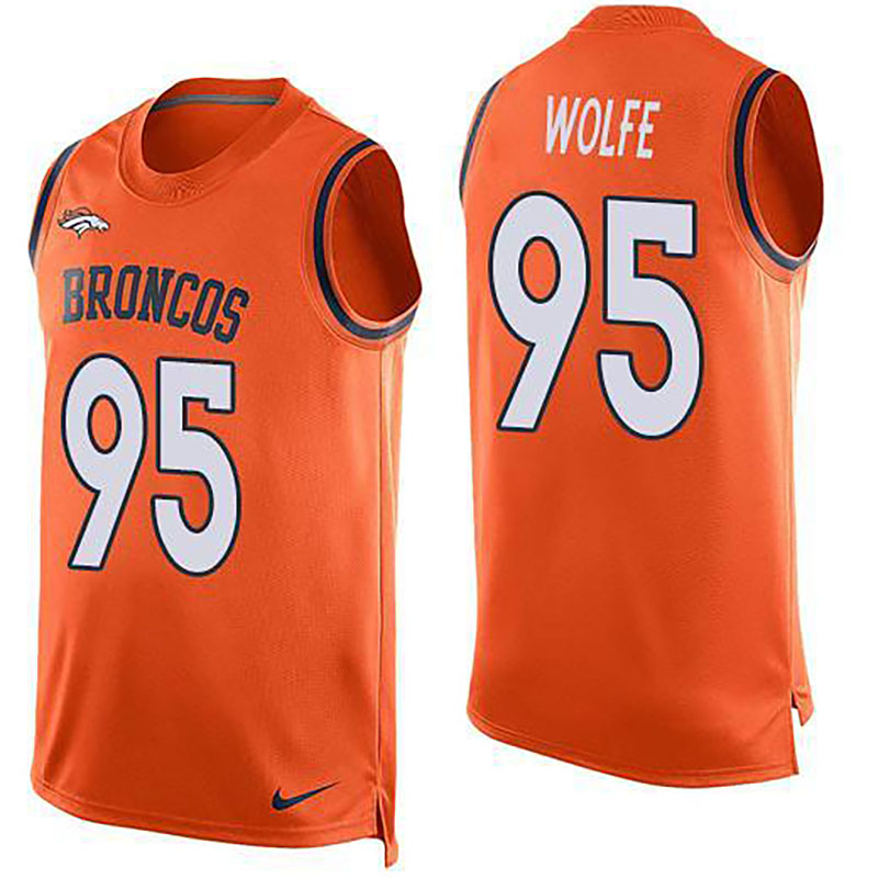 Broncos #95 Derek Wolfe Orange Team Color Men NFL Limited Tank Top