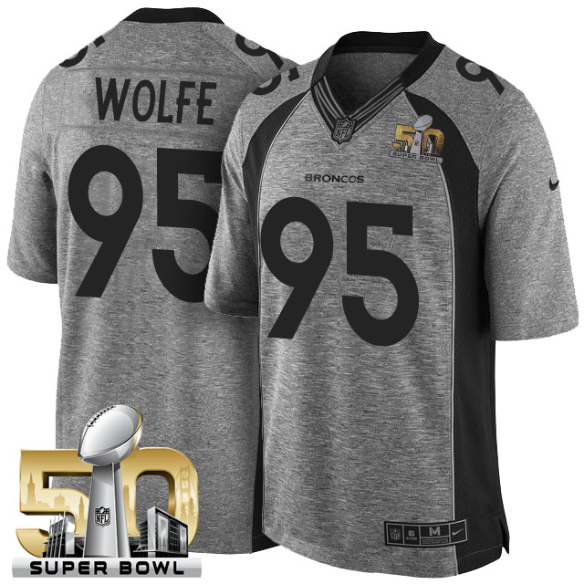 Super Bowl 50 Denver Broncos #95 Derek Wolfe Gridiron Gray Limited Jersey