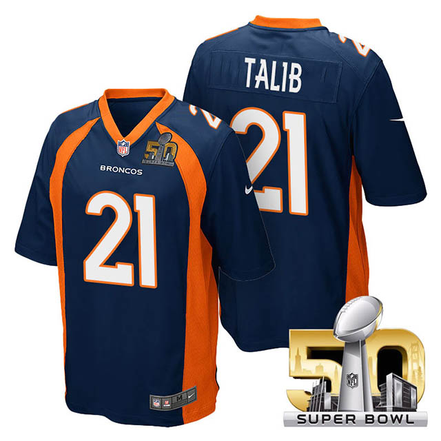 Youth Denver Broncos #21 Aqib Talib Navy Blue 2016 Super Bowl 50 Game Jersey