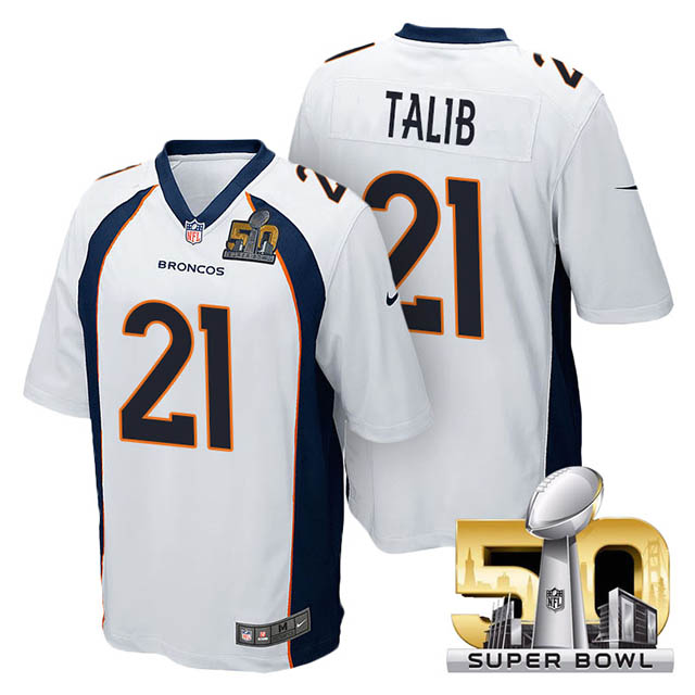 Youth Denver Broncos #21 Aqib Talib White 2016 Super Bowl 50 Game Jersey