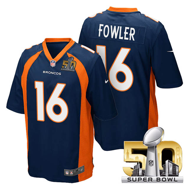 Youth Denver Broncos #16 Bennie Fowler Navy Blue 2016 Super Bowl 50 Game Jersey