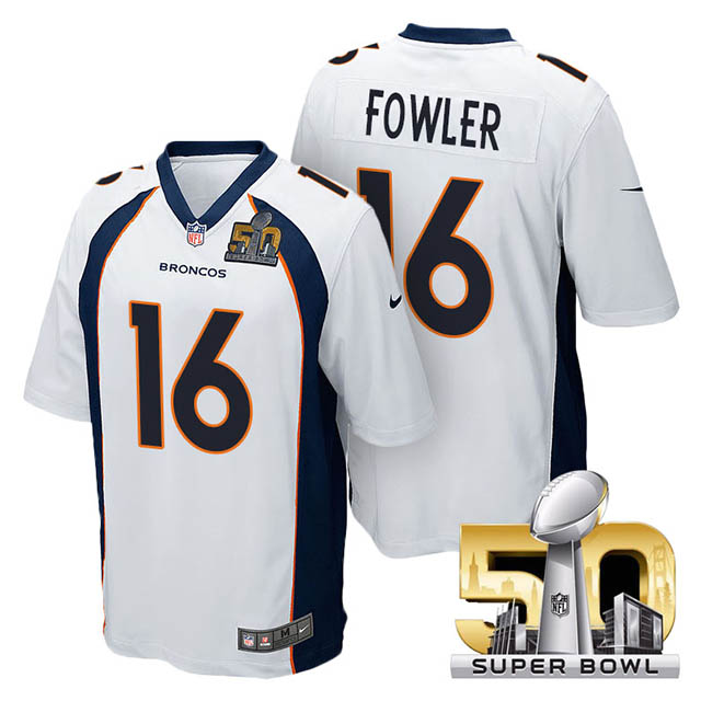 Youth Denver Broncos #16 Bennie Fowler White 2016 Super Bowl 50 Game Jersey