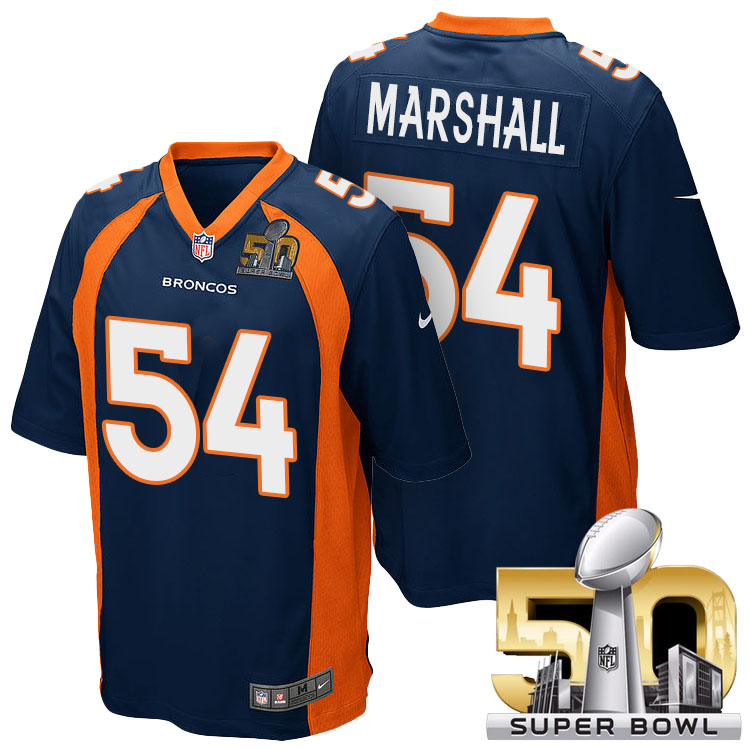 Denver Broncos #54 Brandon Marshall Navy Blue 2016 Super Bowl 50 Game Jersey