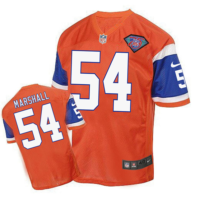 Denver Broncos #54 Brandon Marshall Orange 75th Patch Throwback Jersey