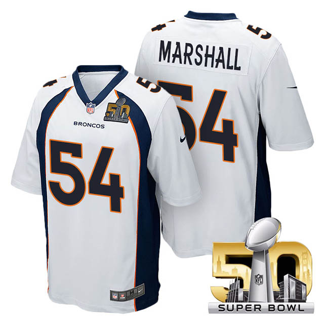 Youth Denver Broncos #54 Brandon Marshall White 2016 Super Bowl 50 Game Jersey