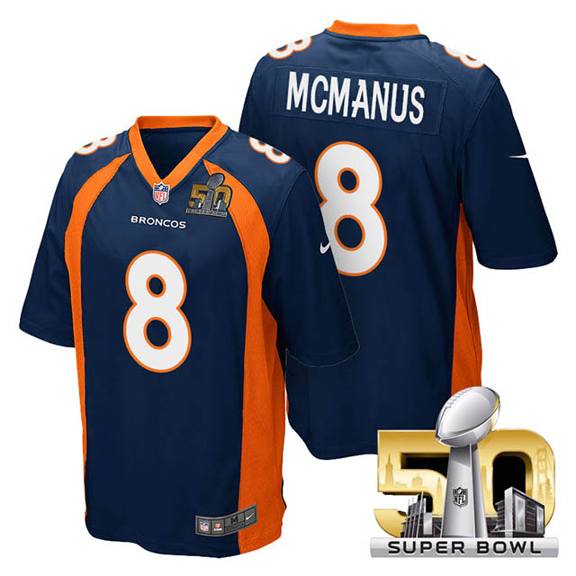 Youth Denver Broncos #8 Brandon McManus Navy Blue 2016 Super Bowl 50 Game Jersey