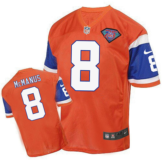 Denver Broncos #8 Brandon McManus Orange 75th Patch Throwback Jersey