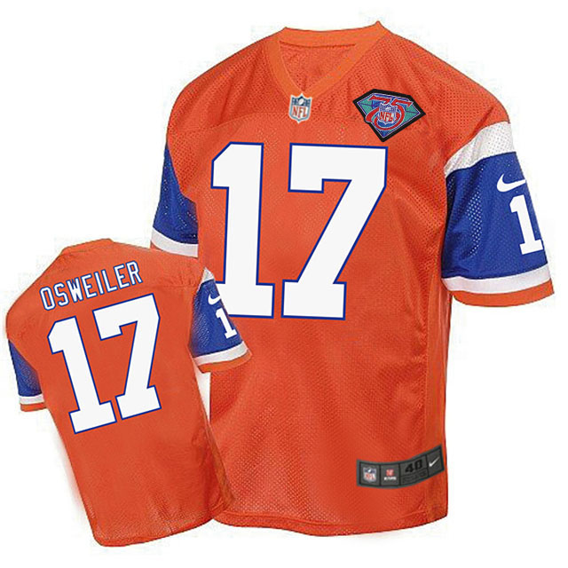 Denver Broncos #17 Brock Osweiler Orange 75th Patch Throwback Jersey