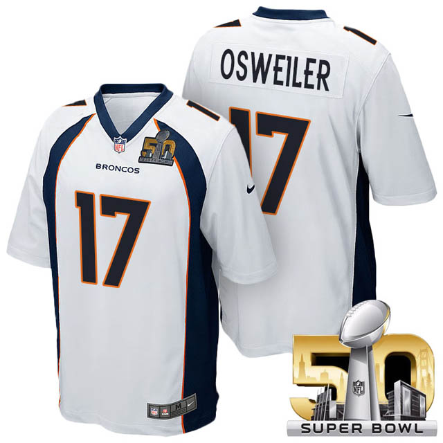 Youth Denver Broncos #17 Brock Osweiler White 2016 Super Bowl 50 Game Jersey